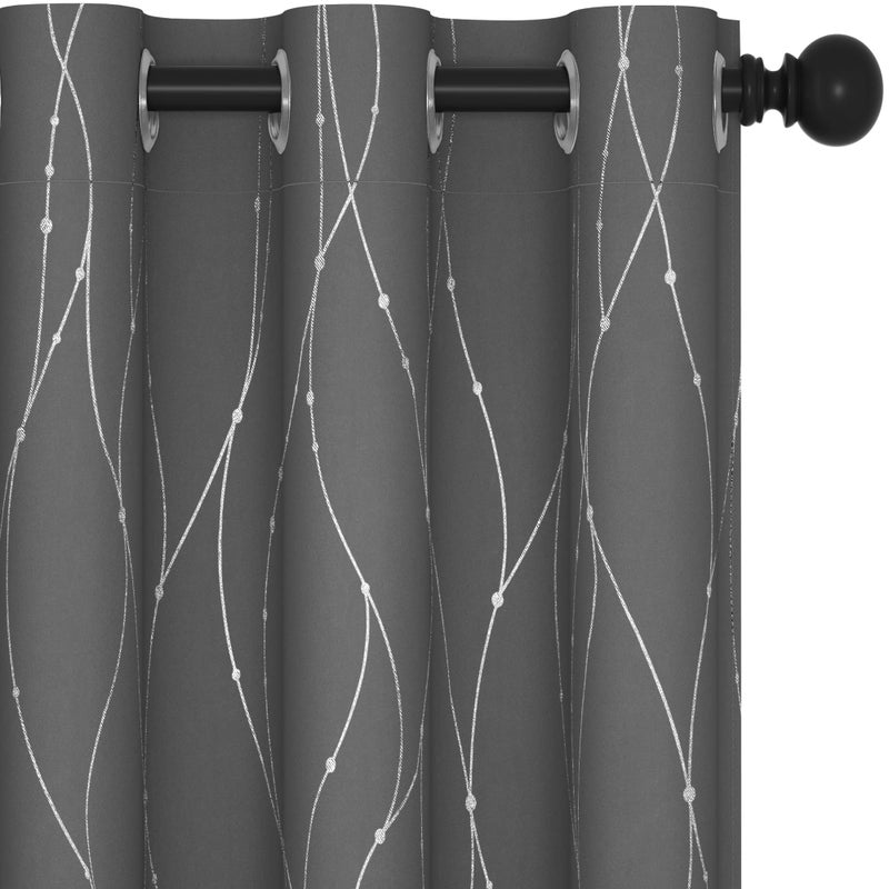 Deconovo Blackout Curtains, Light Grey Thermal Grommet Drapes, Silver Wave Dots Foil Print, Thermal Window Panels, 42" W x 95" L, 2 Panels, for Bedroom Living Room Patio Door - Image 1